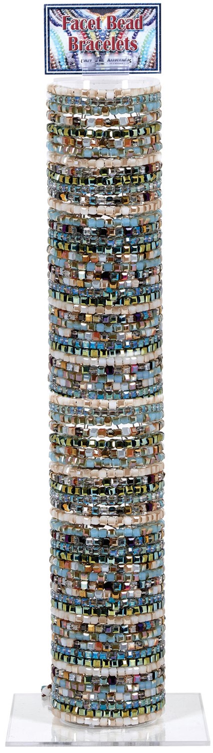 Iridescent Square Bead Stretch Bracelet Assorted With Tube & Base
