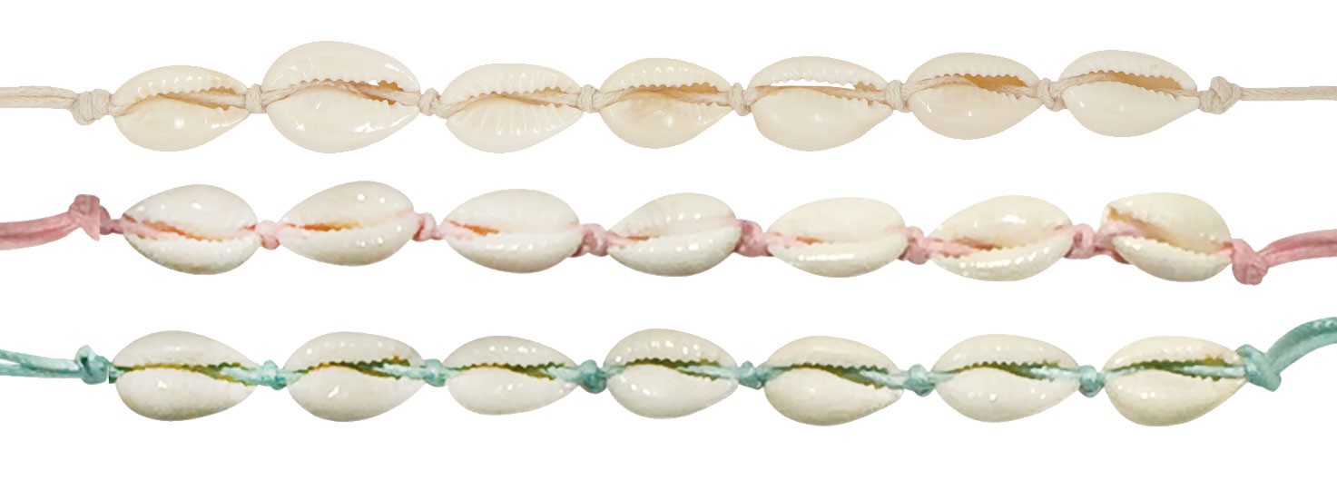 7 Cowry On Assorted Color Wax Cord Anklet