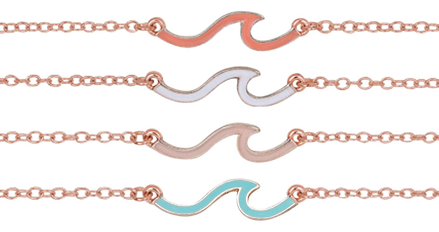 Rose Gold Enamel Open Wave Pendant Anklet Assorted
