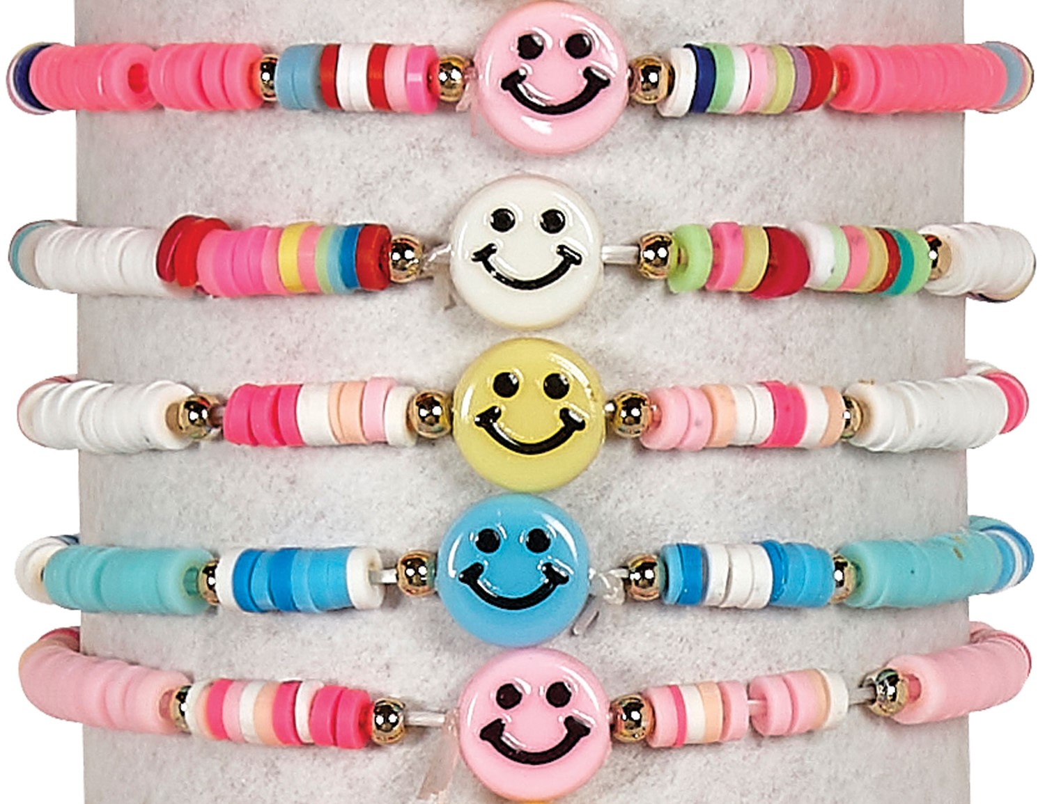 3MM Fimo Bead With Happy Face Stretch Bracelet Assorted