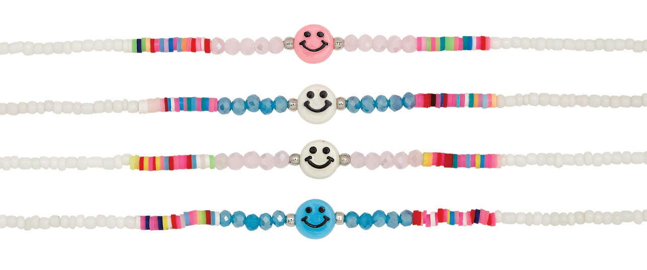 Crystal Bead And Fimo With Smile Face Pendant (A) Assorted
