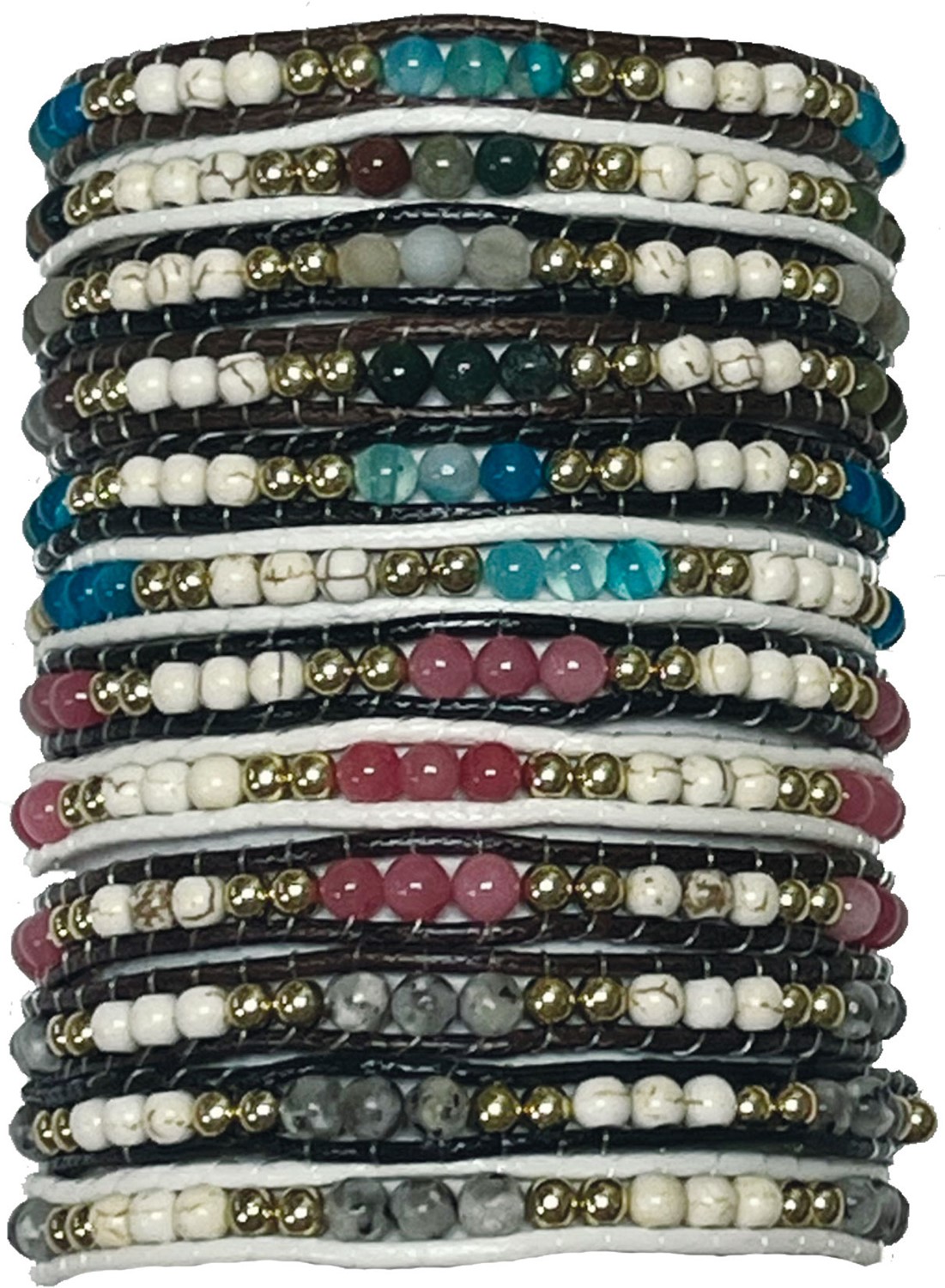 4MM SEMI-PRECIOUS & HOWLITE ADJUSTABLE SLIDE KNOT BRACELETS (D) ASSORTED