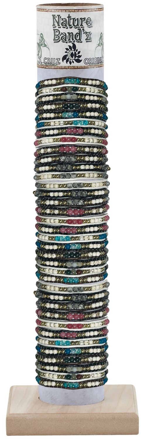 4MM Semi Precious & Howlite Adj Slide Knot Bracelets (D) Asst'd With Tube & Base