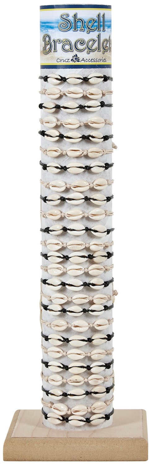 5-Cowry Color Wax Cord Adjustable Slide-Knot Bracelet Assorted With Tube & Base