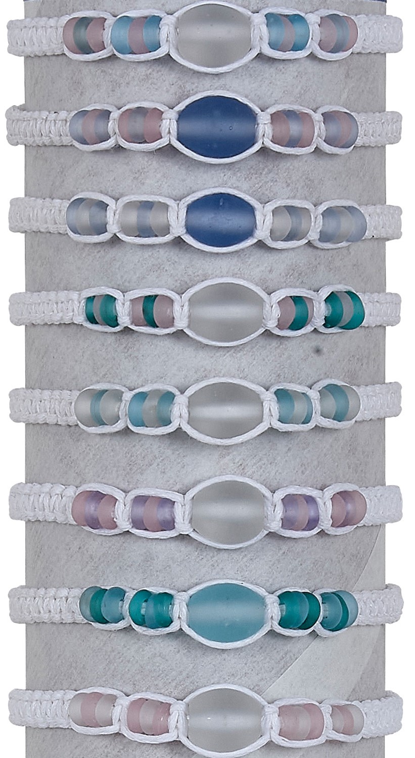 Oval & Seed Bead Glass Bracelet Slide Knot Adjustable Assorted