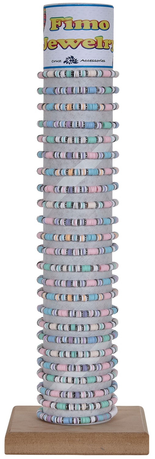 Elastic Pastel Fimo With Silver Disc Stretch Bracelet Assorted With Tube & Base