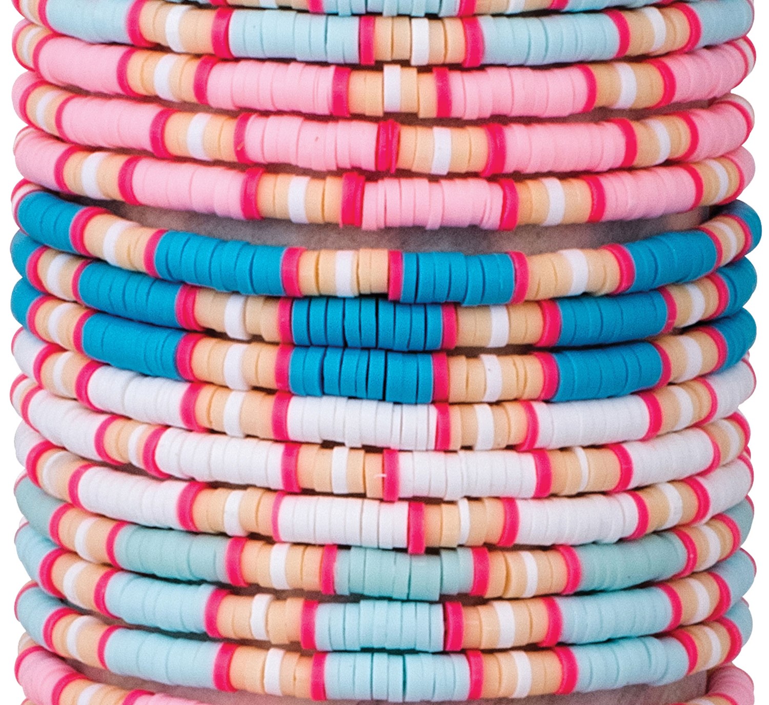 Elastic Pastel Fimo Disc Block Pattern Slide Knot Bracelet Assorted