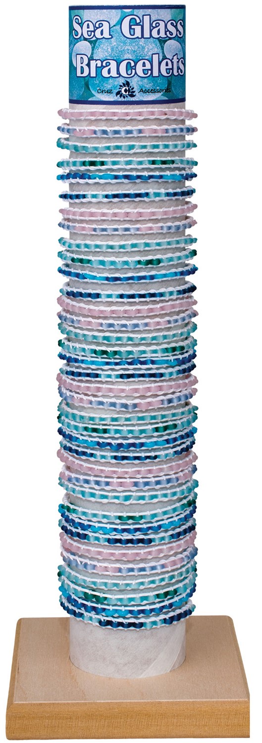 Small Glass Bead on White Cord Slide Knot Bracelet Assorted With Tube & Base