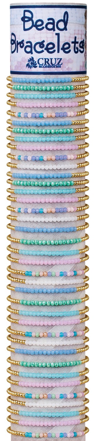Gold Facet Bead with Color Bead Slide Knot Adj Bracelet Asst'd With Tube & Base