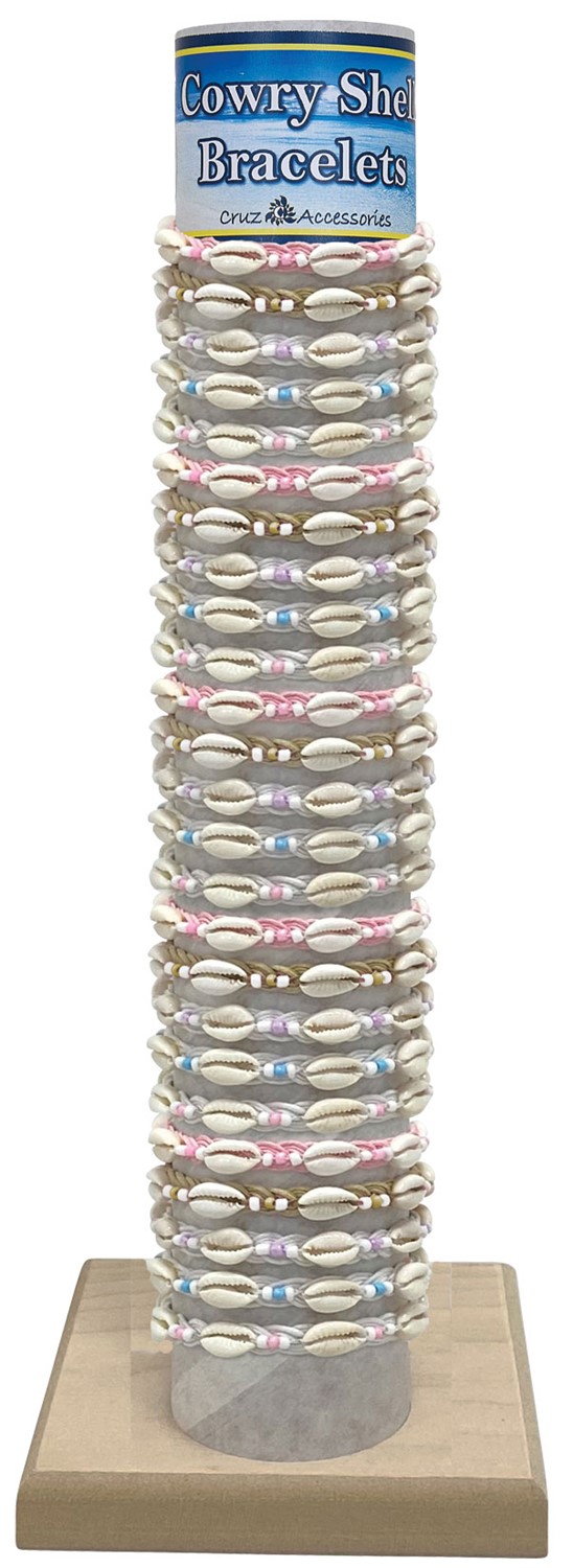Cowry and Bead on Color Cord Adj Slide Knot Bracelet Assorted With Tube & Base