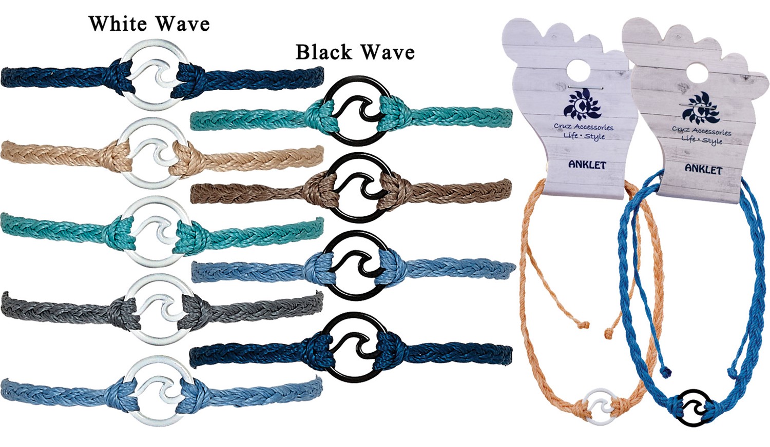 Mini Black & White Wave Braided Anklet Assorted