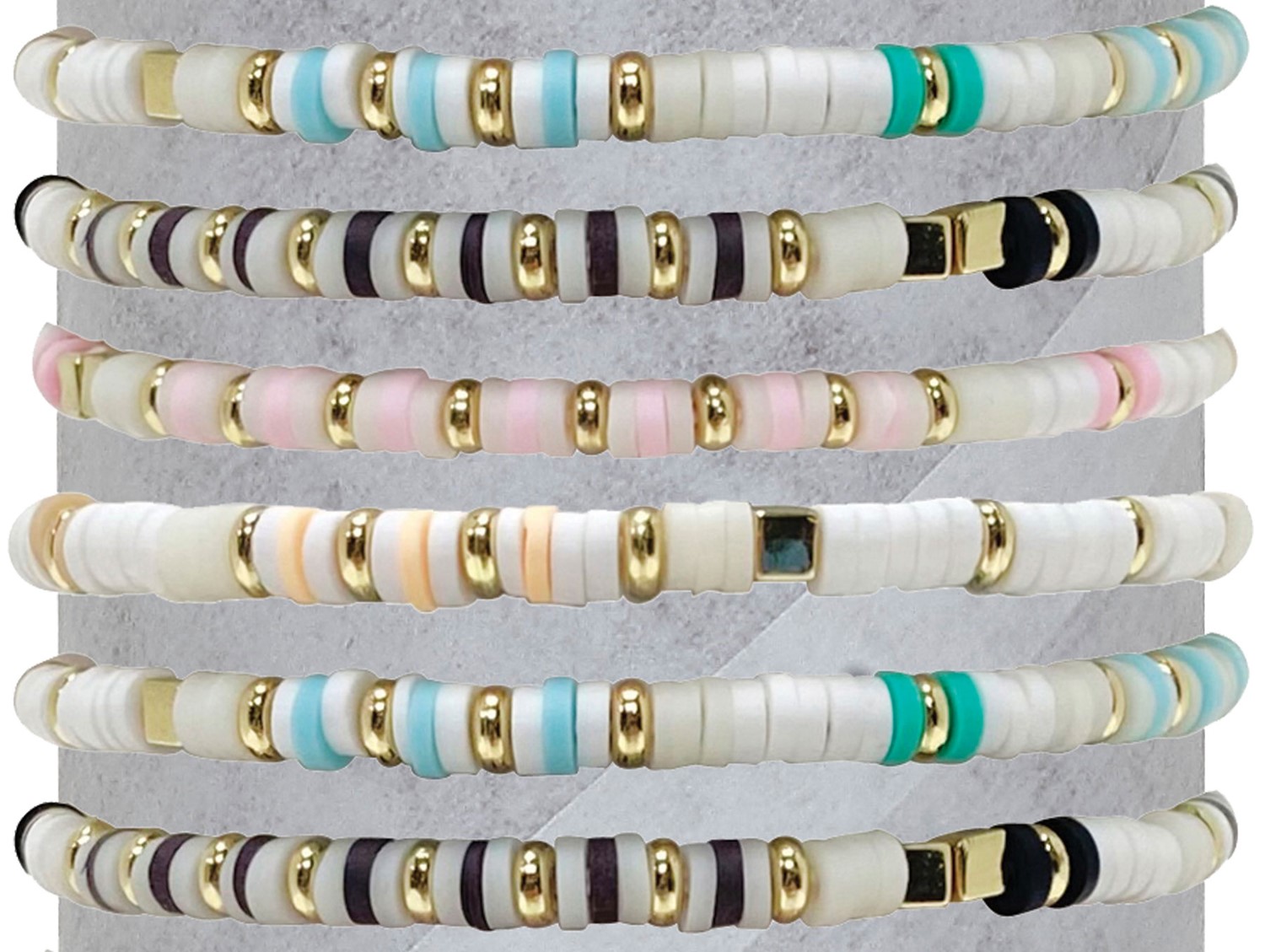 Clear Fimo And Gold Bead Stretch Bracelet Assorted