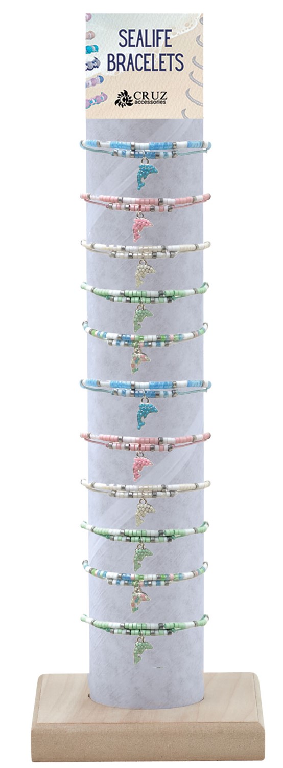 2 Strand Beaded With Dolphin Pendant Bracelet Assorted With Tube & Base