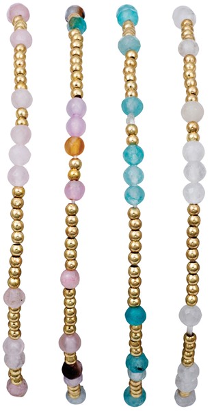 Elastic 2MM Gold Bead With Stone Bracelet Assorted