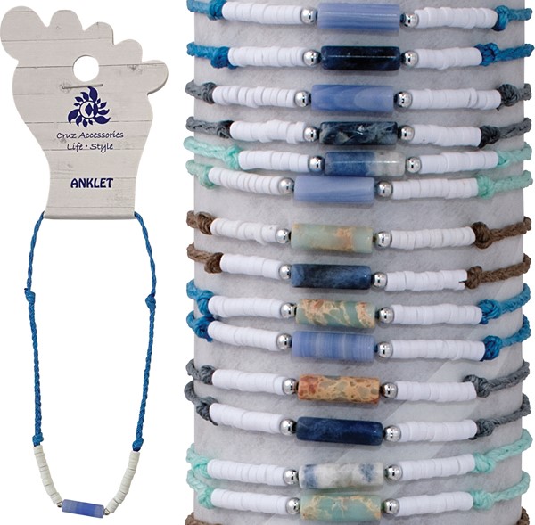 3MM Stone Bead And Fimo Adjustable Anklet Assorted