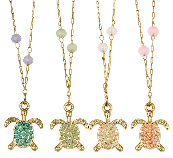 Turtle Pendant And Facet Bead Necklace Assorted