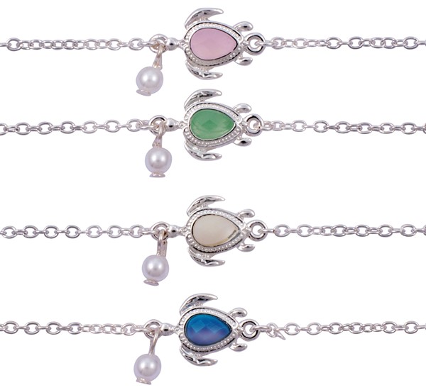 Cut Facet Bead With Pearl & Turtle Pendant Anklet Assorted