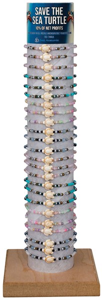 Seed Bead & Facet Bead W/Howlite Turtle Elastic Bracelet Assorted W/Tube & Base