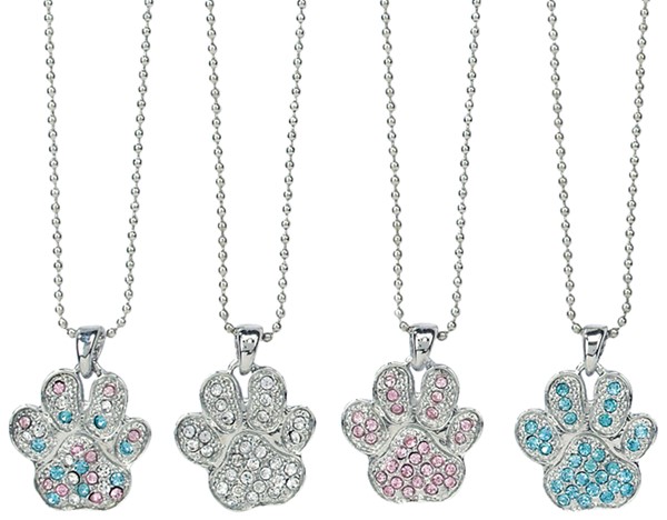 Rhinestone Paw Pendant on Silver Chain Necklace Assorted
