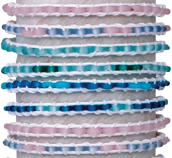 Small Glass Beads on White Cord Slide Knot Bracelet Assorted