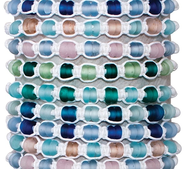2 Bead Sea Glass Pattern on White Cord Slide Knot Bracelet Assorted
