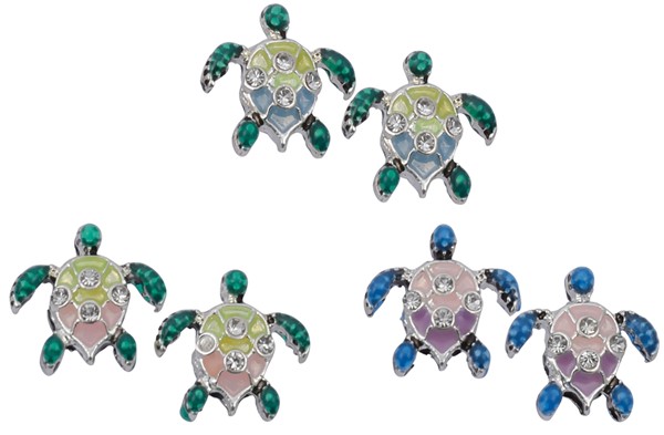 Enamel With Crystal Stone Turtle Earrings Assorted