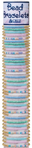 Gold Facet Bead with Color Bead Slide Knot Adj Bracelet Asst'd With Tube & Base