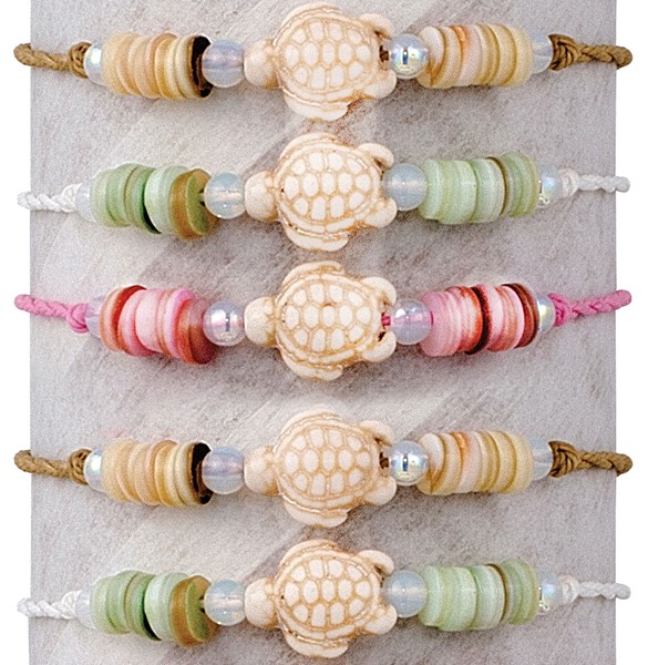 Shell Disc Howlite Turtle Adjustable Slide Knot Bracelet Assorted