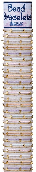 Seed Bead Gold Chain with Disc Slide Knot Adjustable Bracelet Asst w/Tube & Base