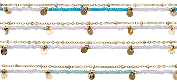 2 Strand Beads on Gold Chain With Disc Anklet Assorted