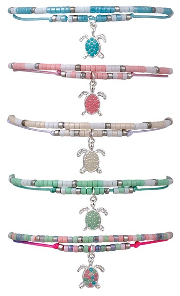 2 Strand Beaded With Turtle Pendant Bracelet Assorted