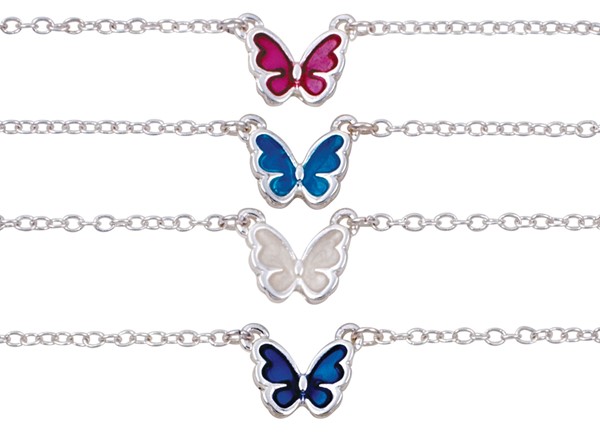 Silver Enamel Floating Butterfly Pendant Anklet Assorted