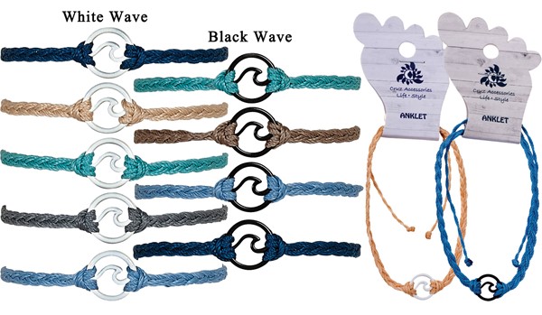 Mini Black & White Wave Braided Anklet Assorted