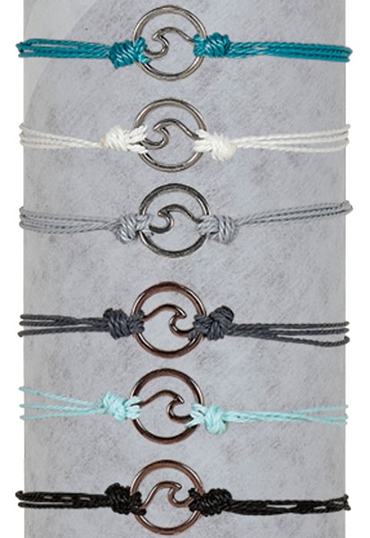 Mini Double Wave Silver & Rose Gold Pendant Adj Slide Knot Bracelet Assorted