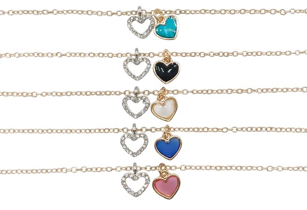 Crystal and Enamel Double Heart Pendant Bracelet Assorted