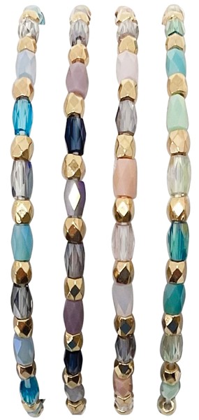 Facet And Gold Bead Elastic Bracelet Assorted