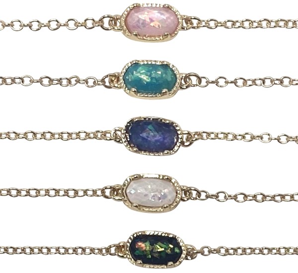 Small Sparkle Oval Glass Pendant On Gold Chain Bracelet Assorted