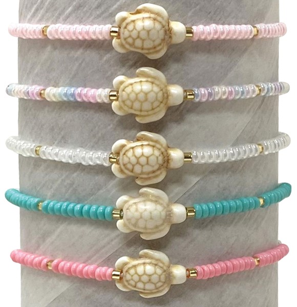 Smooth Bead With Mini Howlite Turtle Pendant Slide Knot Bracelet Assorted