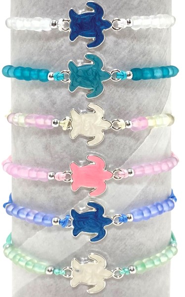 Glass Bead With Turtle Pendant Slide Knot Adjustable Bracelet Assorted