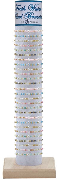 Color Bead with Freshwater Pearl Adj. Slide Knot Brac. Assorted W/Tube & Base