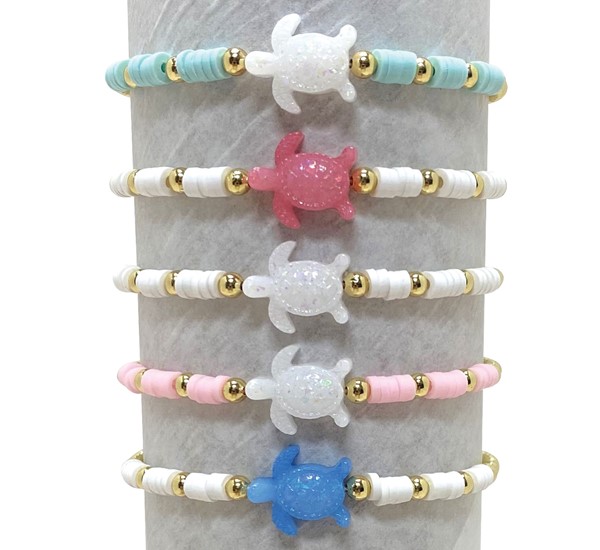 Gold Bead Fimo with Sea Turtle Pendant Adjustable Slide Knot Bracelet Assorted