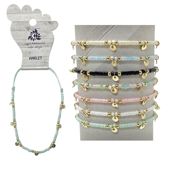 Seed Bead with Gold Disc Anklet